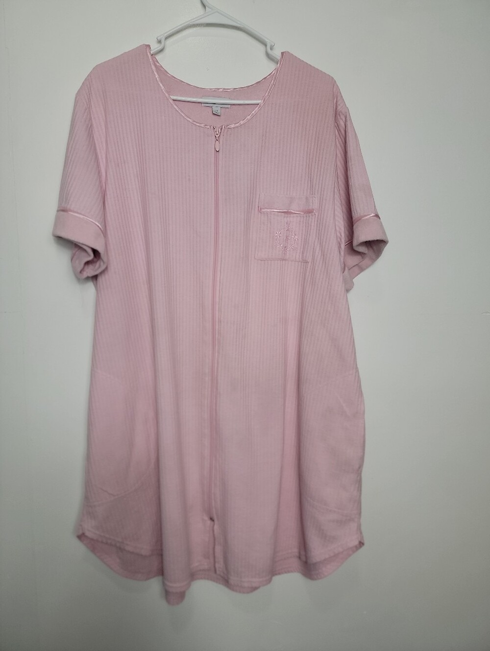 Croft & Barrow Intimates Women's Pink Striped Short Sleeve Zip Up Robe, 2X